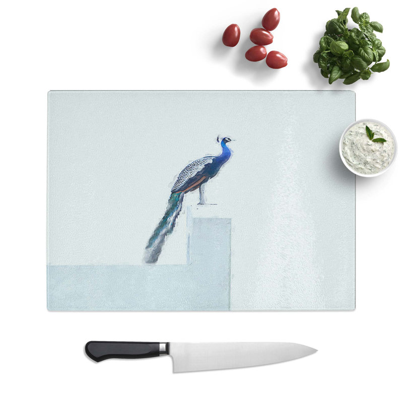 Tempered Glass Peacock Chopping Board, 28.5 cm W x 20 cm L