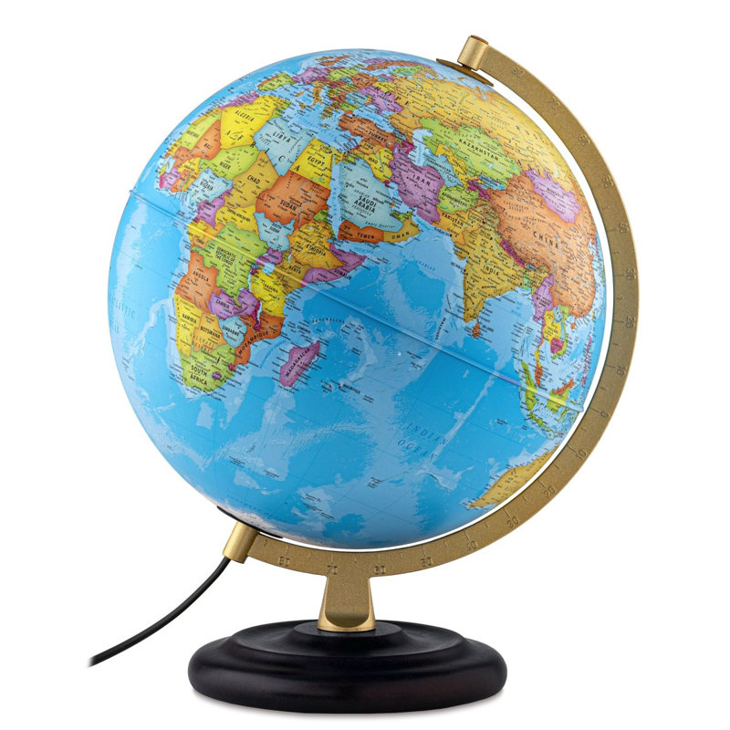 Globe terrestre bleu de bureau 12 po avec éclairage à DEL, base en bois, méridien métallique Navigator