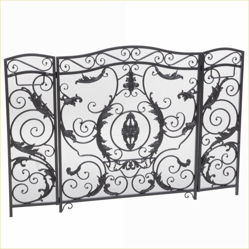 Fireplace Screen, Traditional 3-Panel Foldable Iron, Black Brushed Silver | 53” W x 36” H | Black+Silver | Iron