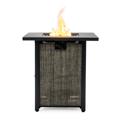 Foyer de table carré de 28 pouces avec 50 000 sorties, acier et construction, résistant aux intempéries, pour la cour extérieure, rassemblant un couvercle au gaz propane, des roches, une housse de pluie, idéal pour les petits jardins