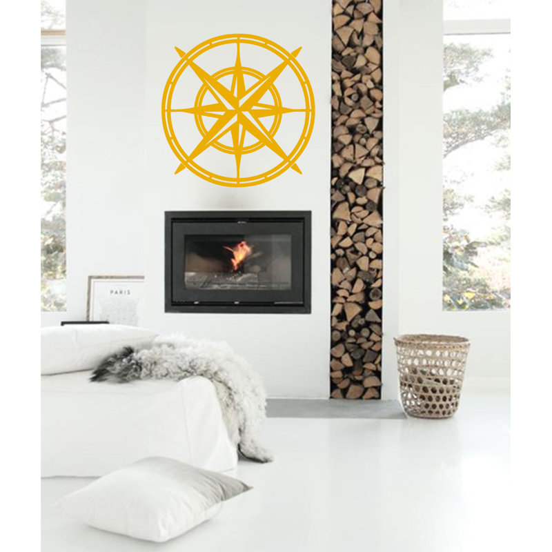 Décalcomanie murale boussole north star, Jaune signalisation, H 38 po x l 38 po x P 0,01 po
