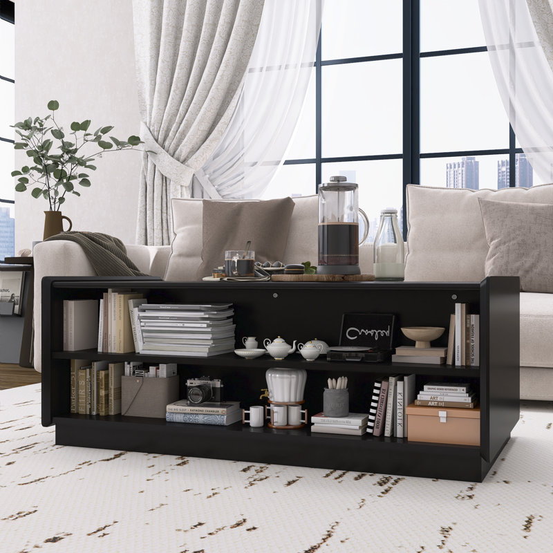 Table basse moderne avec 4 tiroirs et 2 tablettes Visplay, Noir