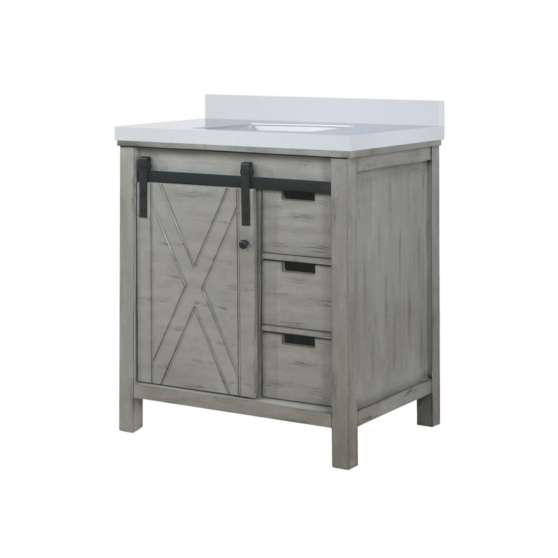 Marsyas 30-Inch Ash Grey Birch Bathroom Vanity with White Ceramic Sink