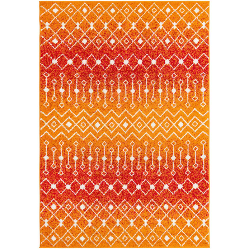 Tapis orange / rouge en polypropylène tissé à la machine Briehn, Rectangle 6 pi x 9 pi