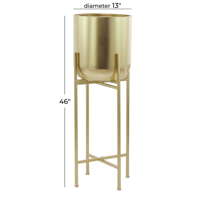 Metal Pot Planter, Gold, 36" H x 13" W x 13" D