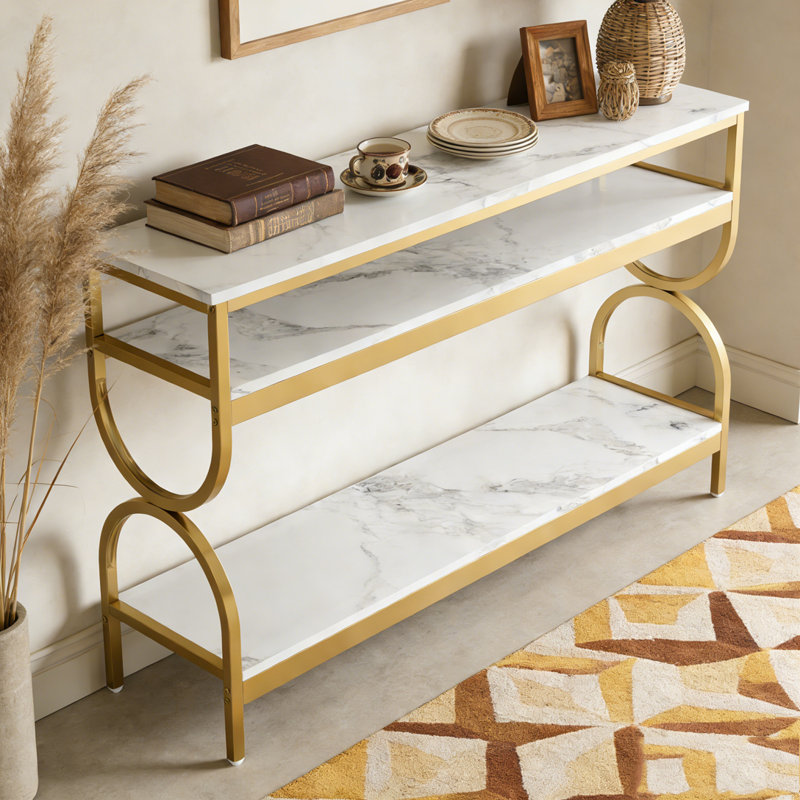 3-Tier Console Table Sofa Table with Storage Shelves
