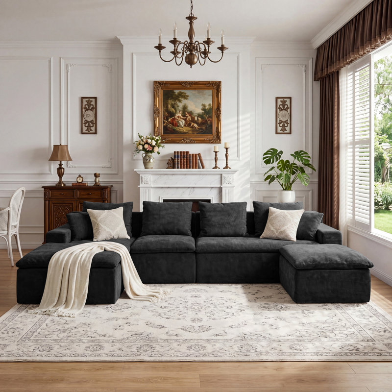 Canapé modulaire en U 118,1 po, canapé modulaire en chenille avec ressorts ensachés, sièges rembourrés à assise profonde modernes pour le salon, pas de rouleau de montage