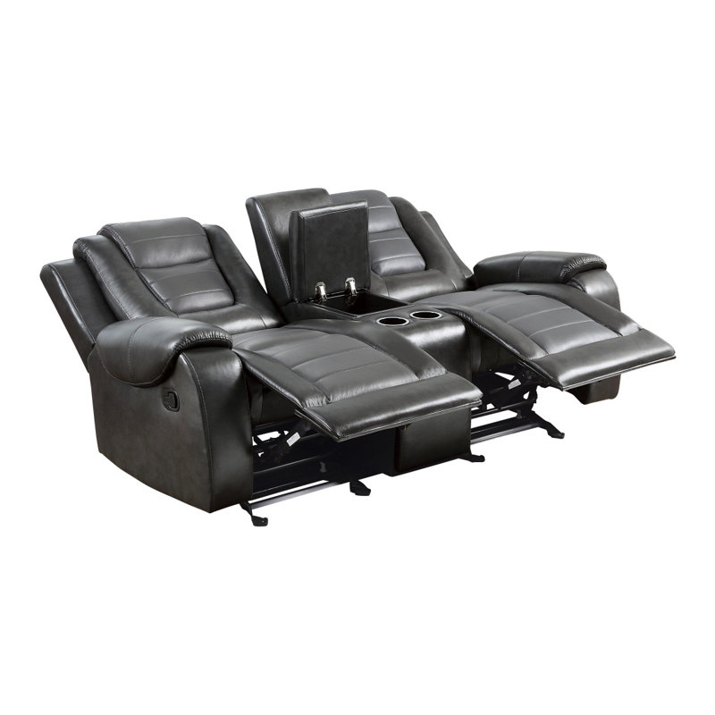 Causeuse inclinable double en similicuir Gurutz, Similicuir gris