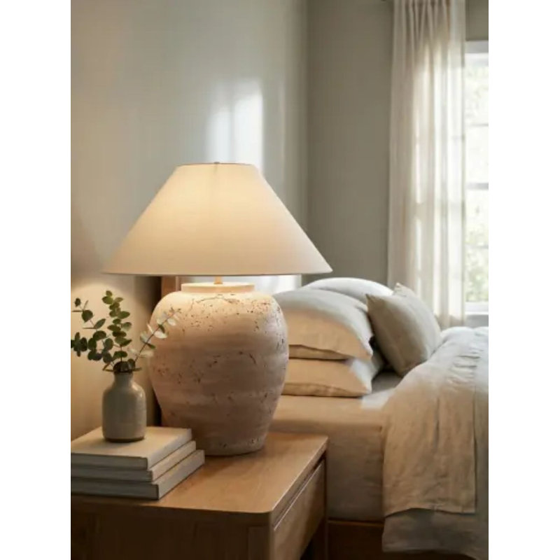 Jessia Table Lamp, White, Beige
