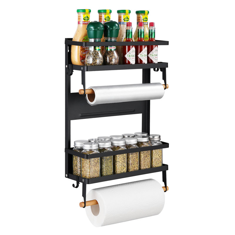 Magnetic Wall Spice Rack Kitchen Storage Rack Black Metal
