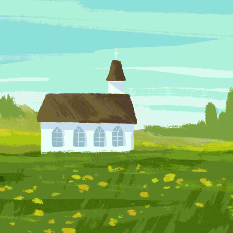 Peinture sur toile Meadow Church, H 12 po x l 12 po