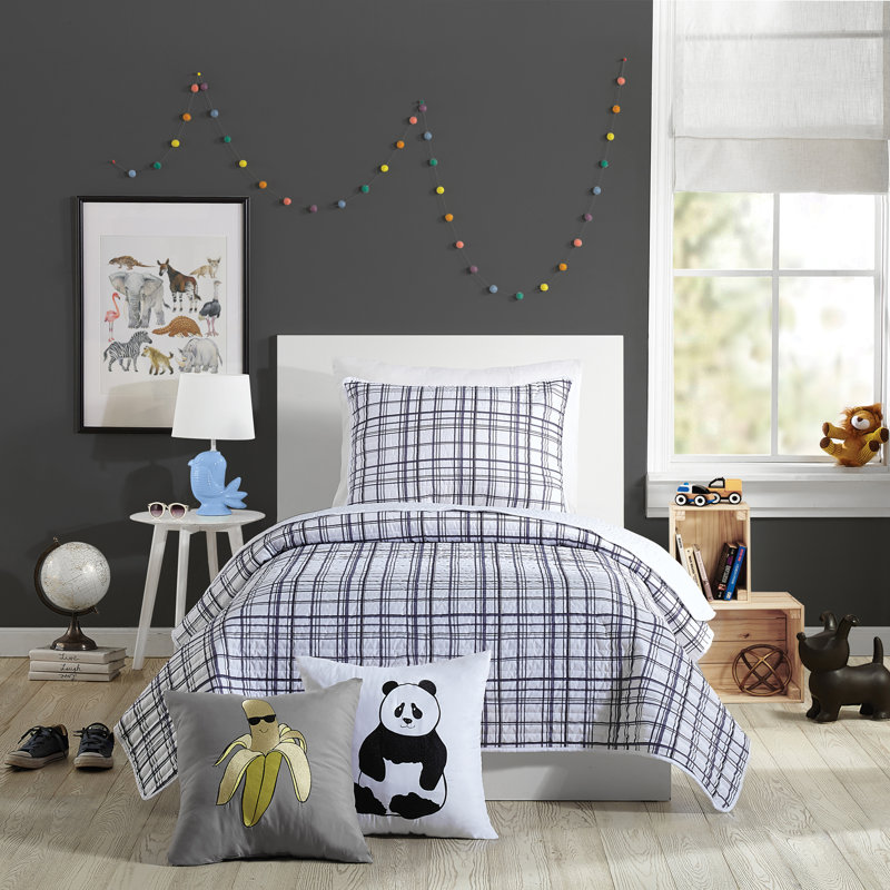 Ensemble de courtepointe réversible en microfibre Marquis, Full/Queen Quilt + 2 Standard Shams, Charbon / Blanc