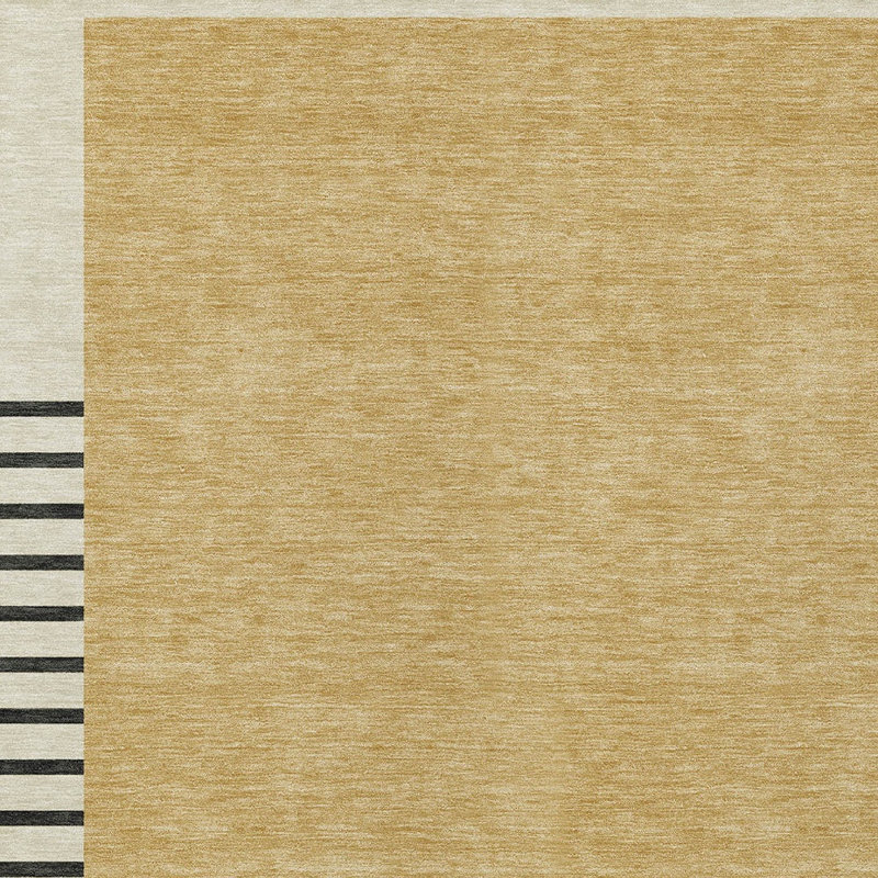3' X 5' Gold Striped Washable Indoor Outdoor Area Rug