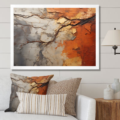 Collage d'arbre de séquoia abstrait orange gris sur toile