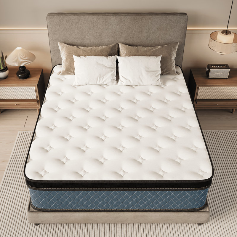 Matelas hybride ferme moyen 14 po dans une boîte avec plateau-coussin, Très grand lit