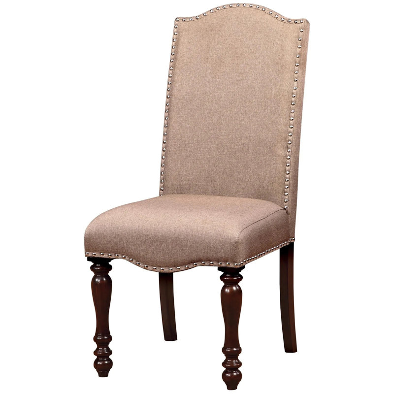 Mobilier de salle à manger transitionnel en cerisier antique beige avec 2 pieds d'appoint rembourrés en tissu