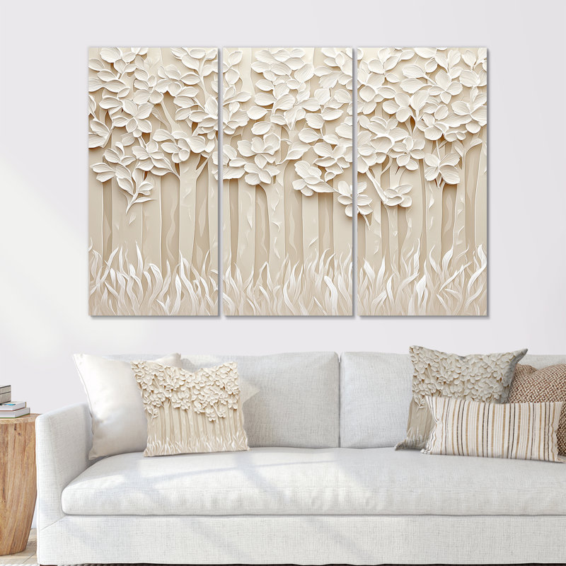 Ensemble de salon Beige Woods Forest Landscape I - Forest Landscape, H 32 po x l 48 po, Impression sans cadre en métal