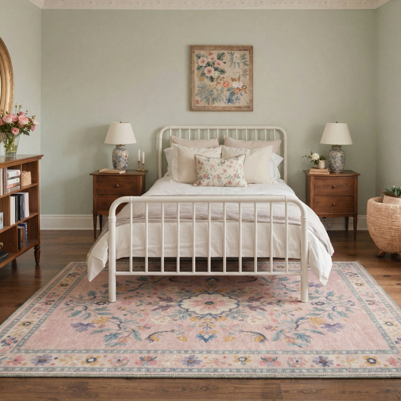 Tapis rosé / beige / bleu sarcelle Harwyn, Rectangulaire 8 pi x 10 pi