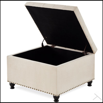 Large Square Storage Ottoman with Wooden Legs, Upholstered Button Tufted Coffee Table for Elegant Living Spaces