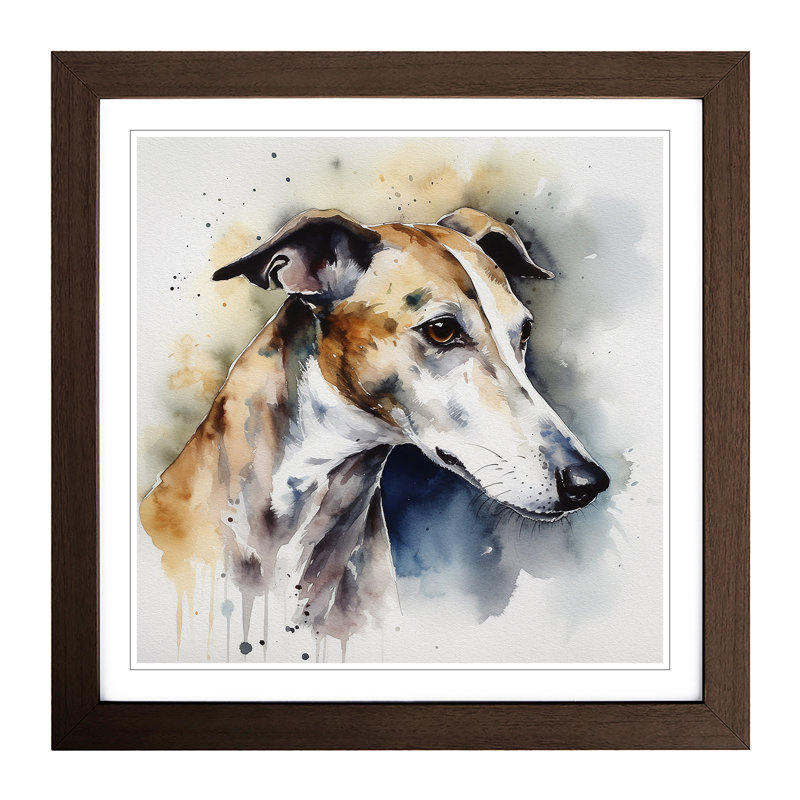 Greyhound Dog Watercolour No.1 - Framed Print, Walnut