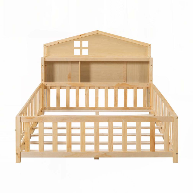 Lit de rangement en bois avec bibliothèques et tableaux noirs, Naturel