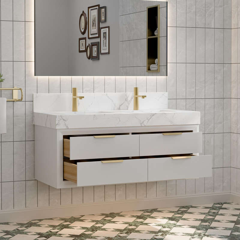 Meuble-lavabo flottant 48 po à double cuve 48 po, White