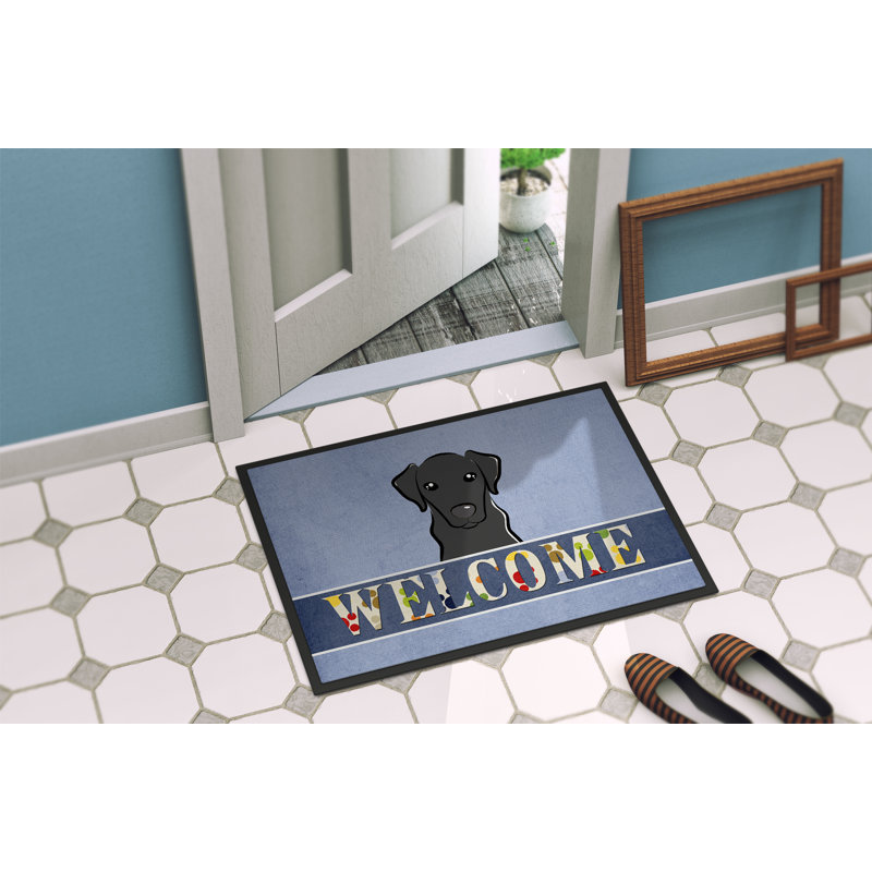 Tapis de porte d’extérieur anti-dérapant labrador welcome, Rectangle 2 pi x 3 pi, Noir