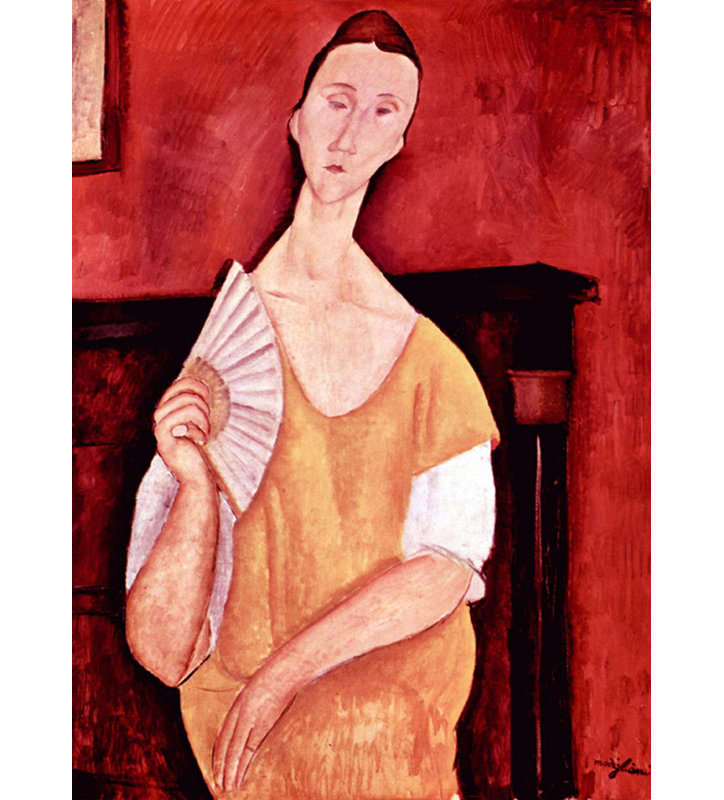 Femme avec un éventail, H 18 po x l 13 po