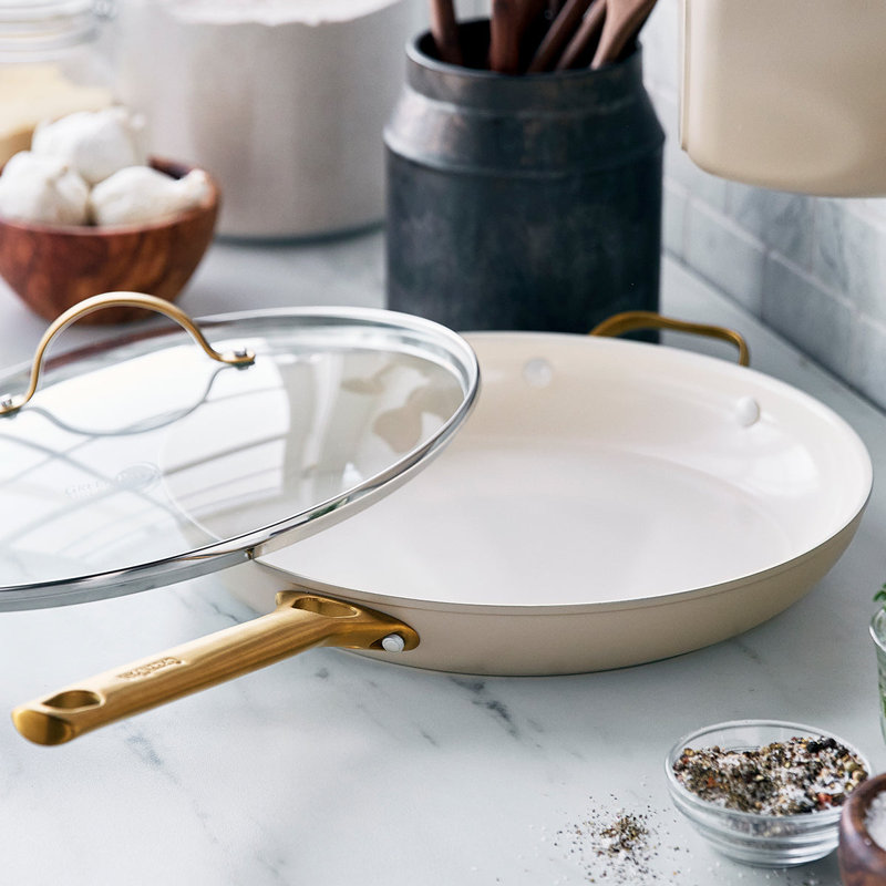 GreenPan Reserve Hard Anodized Healthy Ceramic Nonstick 12" Frying Pan Skillet, Gold Handle, Taupe/Gold