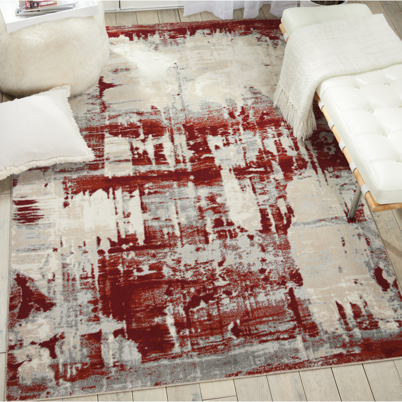 Tapis ivoire / rouge Heeter, Rectangle 7 pi 10 po x 10 pi 6 po