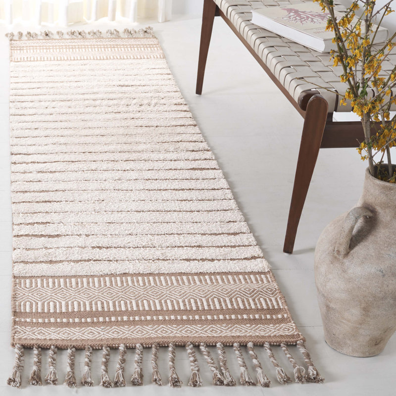 Lamaiya Hand Woven Cotton Pile Striped Rug, Runner 2'3" x 8'