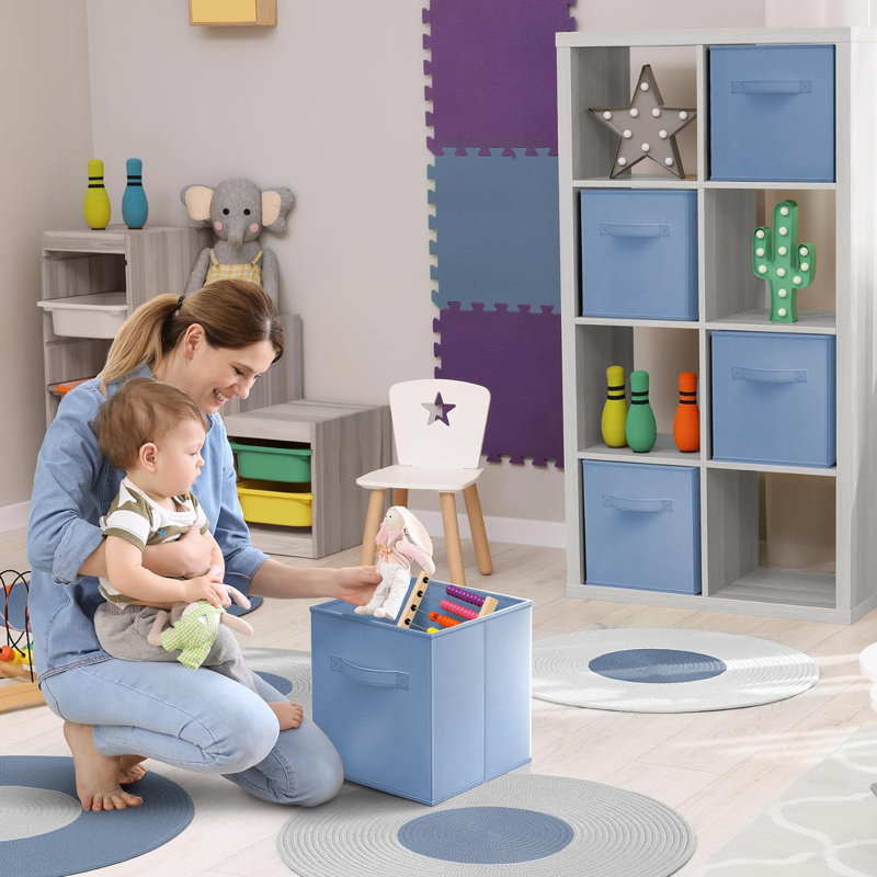 13" Large Foldable Storage Cubes with Handles (6 Pack), Pastel Blue