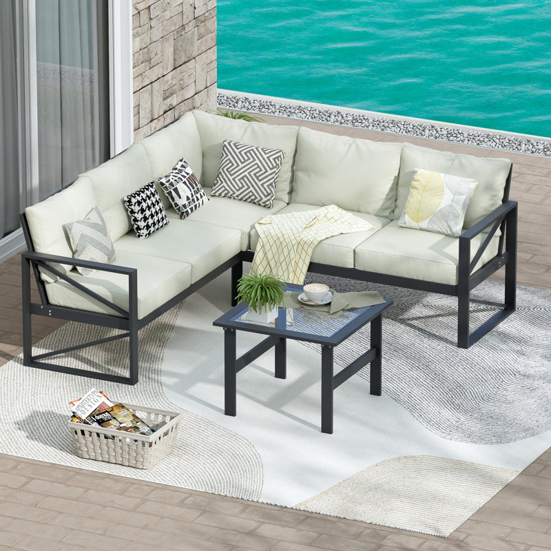 Ensemble de mobilier d'extérieur pour patio, ensemble de conversation modulaire en forme de L 6 pièces avec table basse