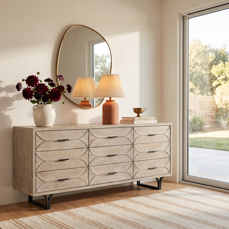 Diane 9 Drawer 70.1" W Sideboard, Black/Light Brown