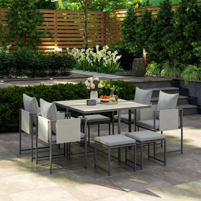 Outsunny 9 Piece Garden Dining Set Cube with Cushions 8 Seater Grey