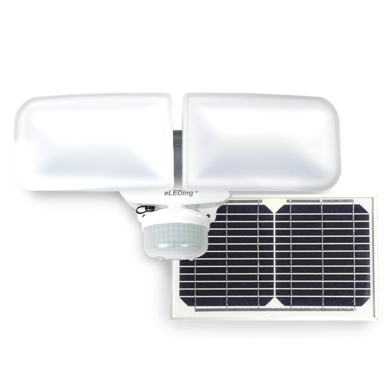 2 - Head LED Solar Powered Dusk to Dawn Outdoor Security Flood Light with Motion Sensor and Timer, White