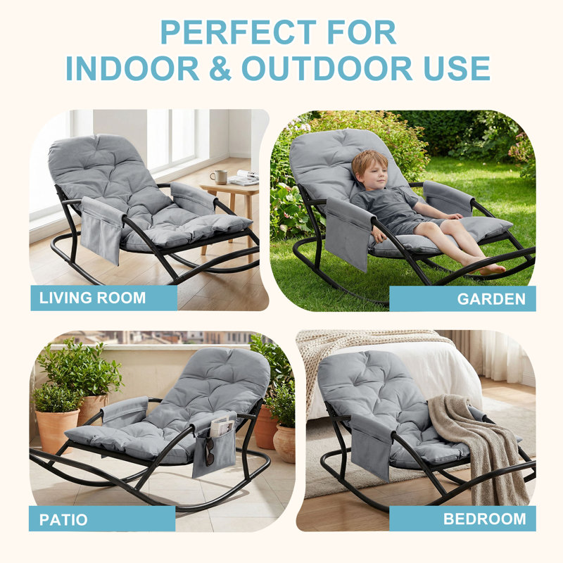 Single Steel Tube Rocking Chair, Technical Fabric, Light Grey