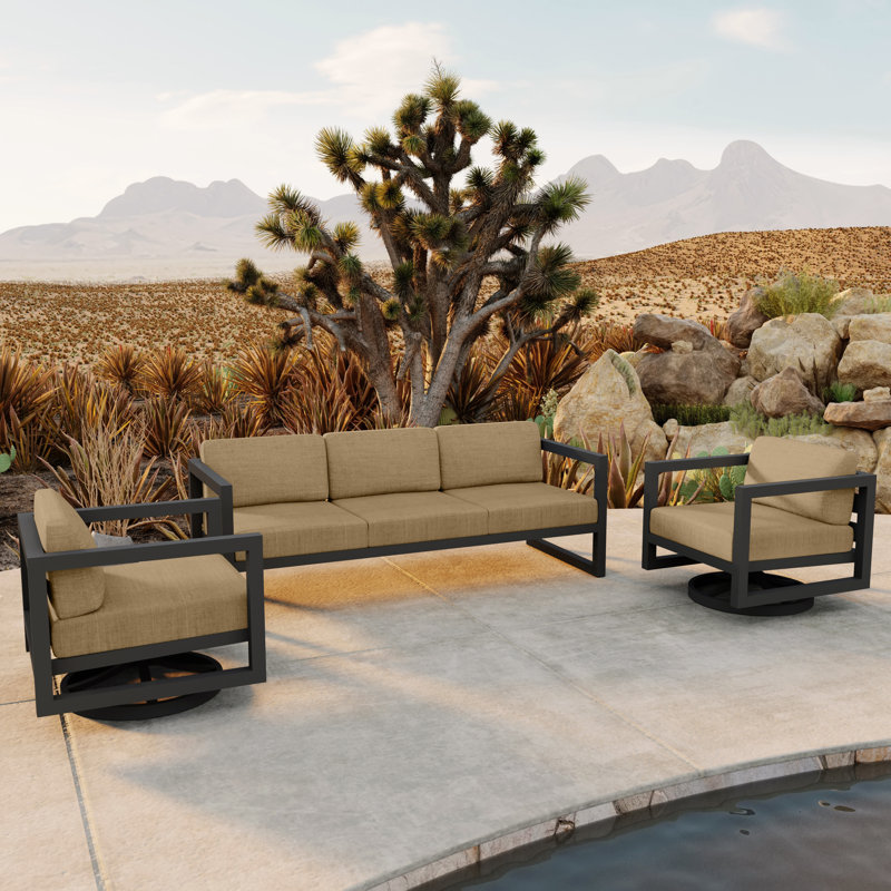 Avion 3 Piece Sofa Set With Swivel, Canvas Charcoal Sunbrella® Canvas, Slate