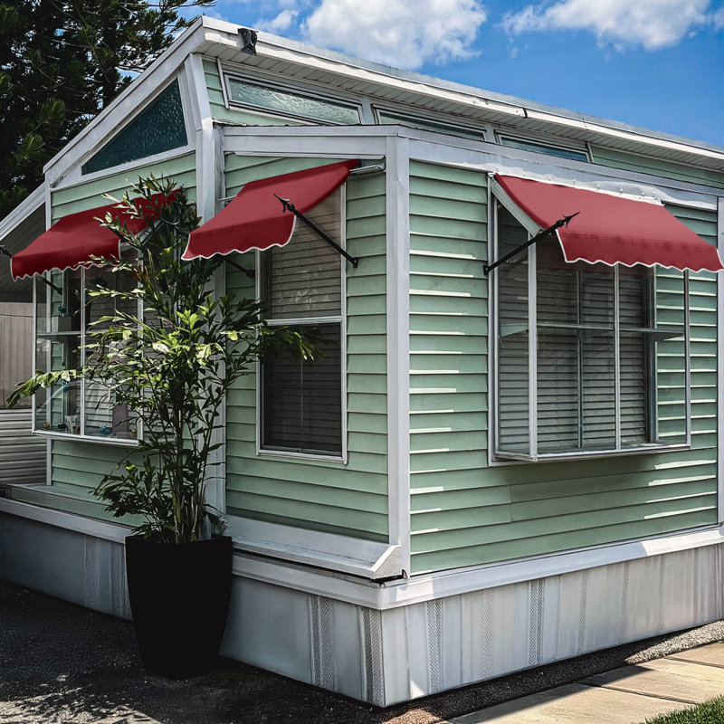 Awntech New Orleans Acrylic Fabric Fixed Awning with Iron Spear Arms, Burgundy, 31" H x 64.5" W x 16" D