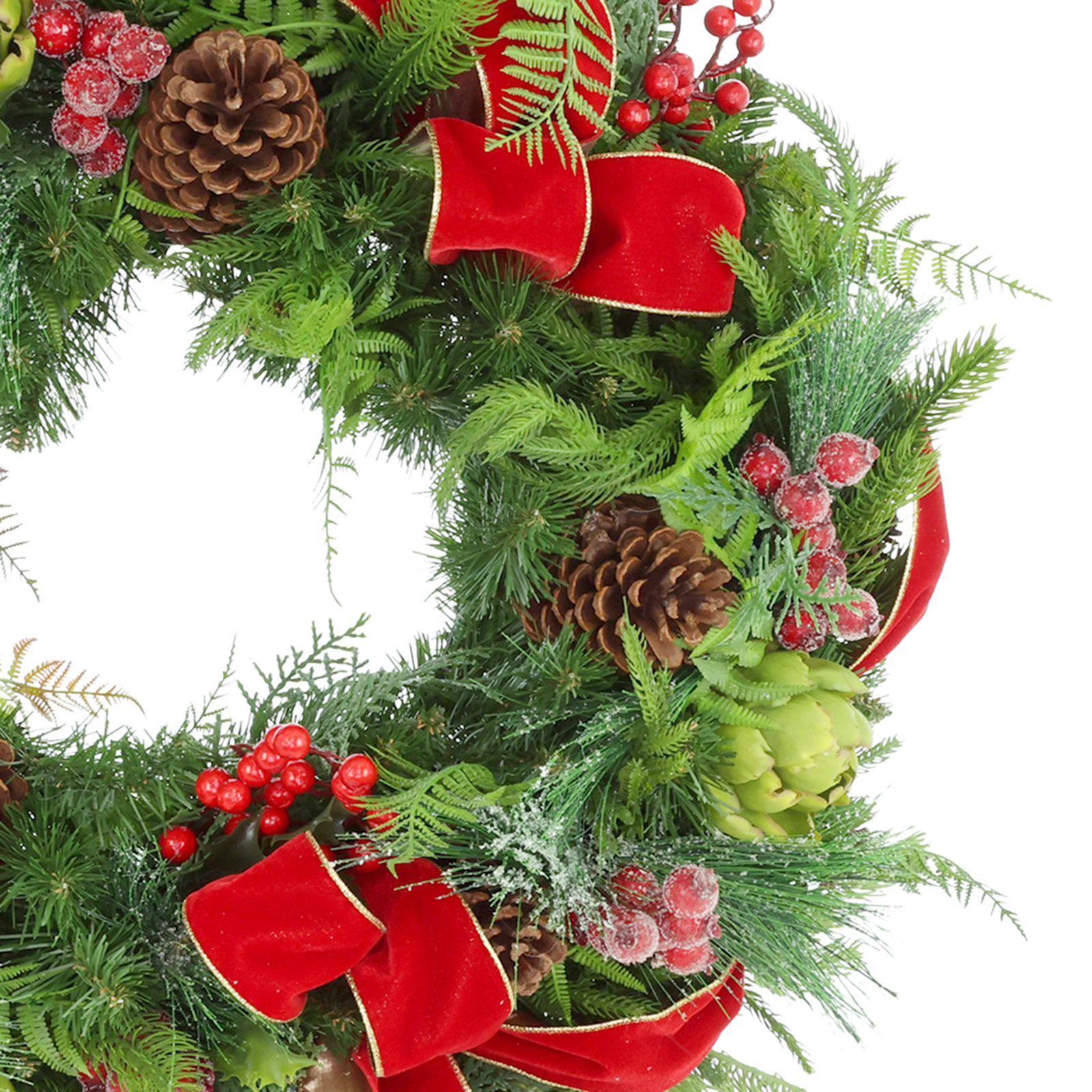 26'' Holiday Wreath with Evergreen, Artichokes and Berries