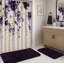 Tapis de bain en chenille épaisse et peluche violette avec rideau de douche à motifs floraux et crochets - Ensemble de 15 pièces