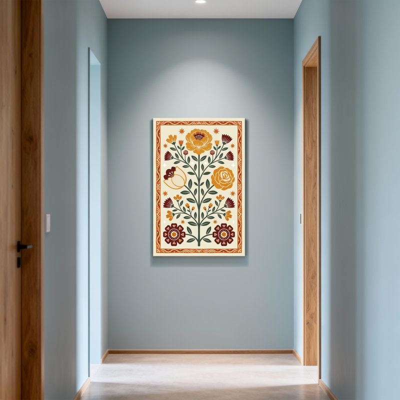 Plantes et fleurs à motif floral avec anneaux et étoiles, H 24 po x l 16 po
