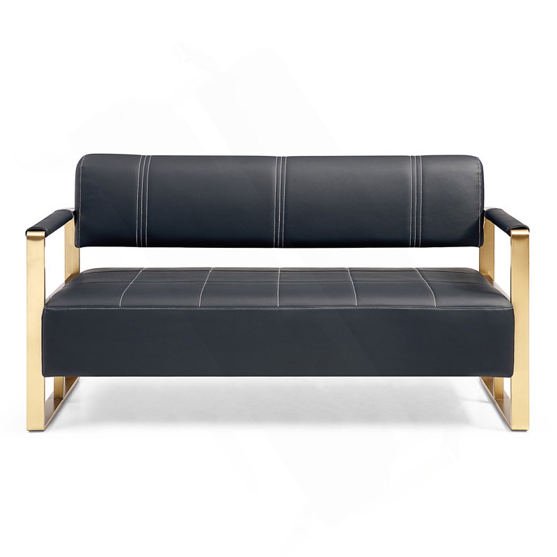 Canapé en cuir reconstitué de 57,9 po de largeur avec revêtement en faux cuir reconstitué pour le salon Sièges décoratifs pour petits espaces Canapé 2 places Mobilier de studio avec accoudoirs en métal doré