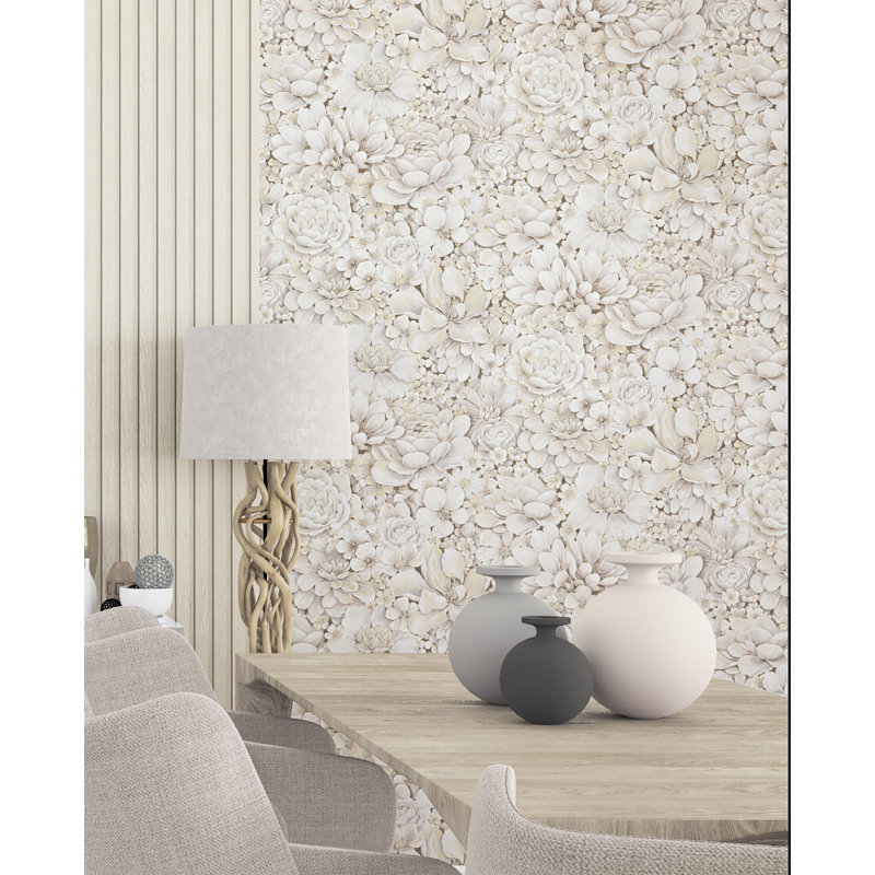 Eden Floral Texture 10m x 53cm Wallpaper Roll, Greige