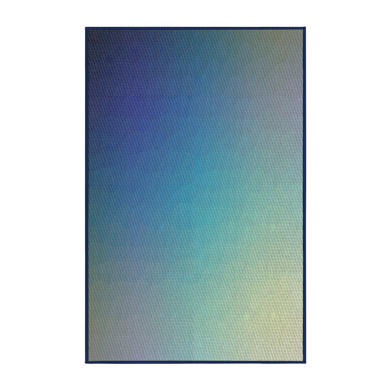 Tapis bleu/jaune à motifs, Rectangle 5 pi x 7 pi
