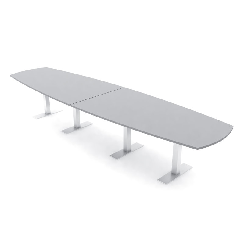 Table de conférence Pavert Arc Boat avec base en T en métal, H 30 po x l 168 po x P 48 po, Gris brouillard, Argent