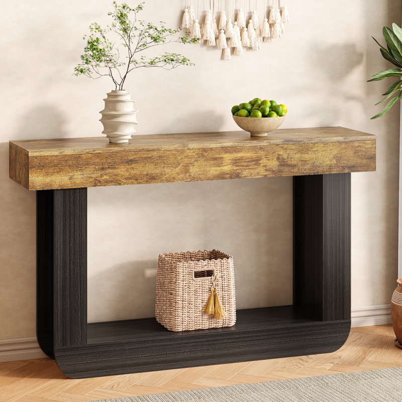 Console 54 po avec piédestal en U, Marron clair, Noir