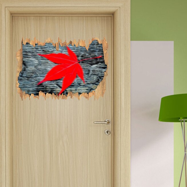 Wandtattoo Rotes Blatt auf Holz