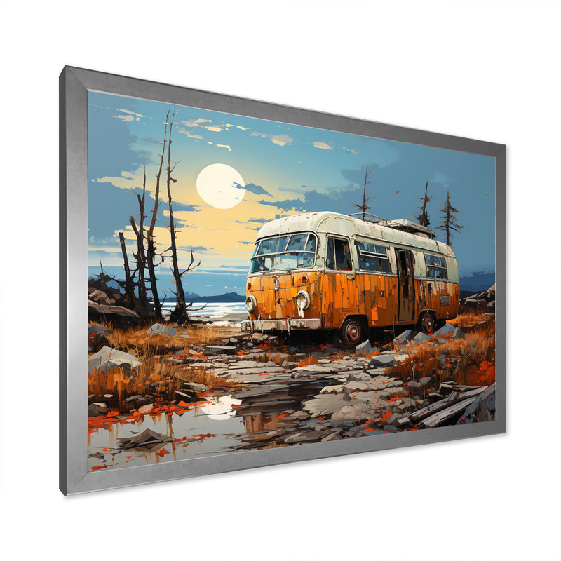 Minimalisme camping van voyage sur toile, H 24 po x l 32 po x P 1 po, Cadre simple argenté