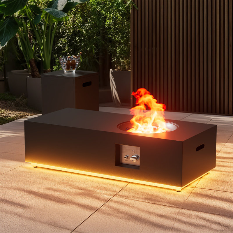 12.6’’ H X 48’’ W Metal Propane Outdoor Gas Fire Pit Table With Golden Light, Black